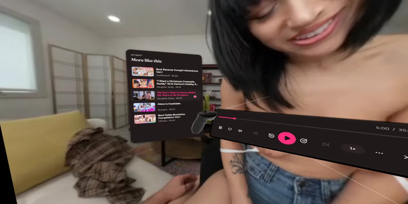 In VR: the Up next panel beside the player's dock.